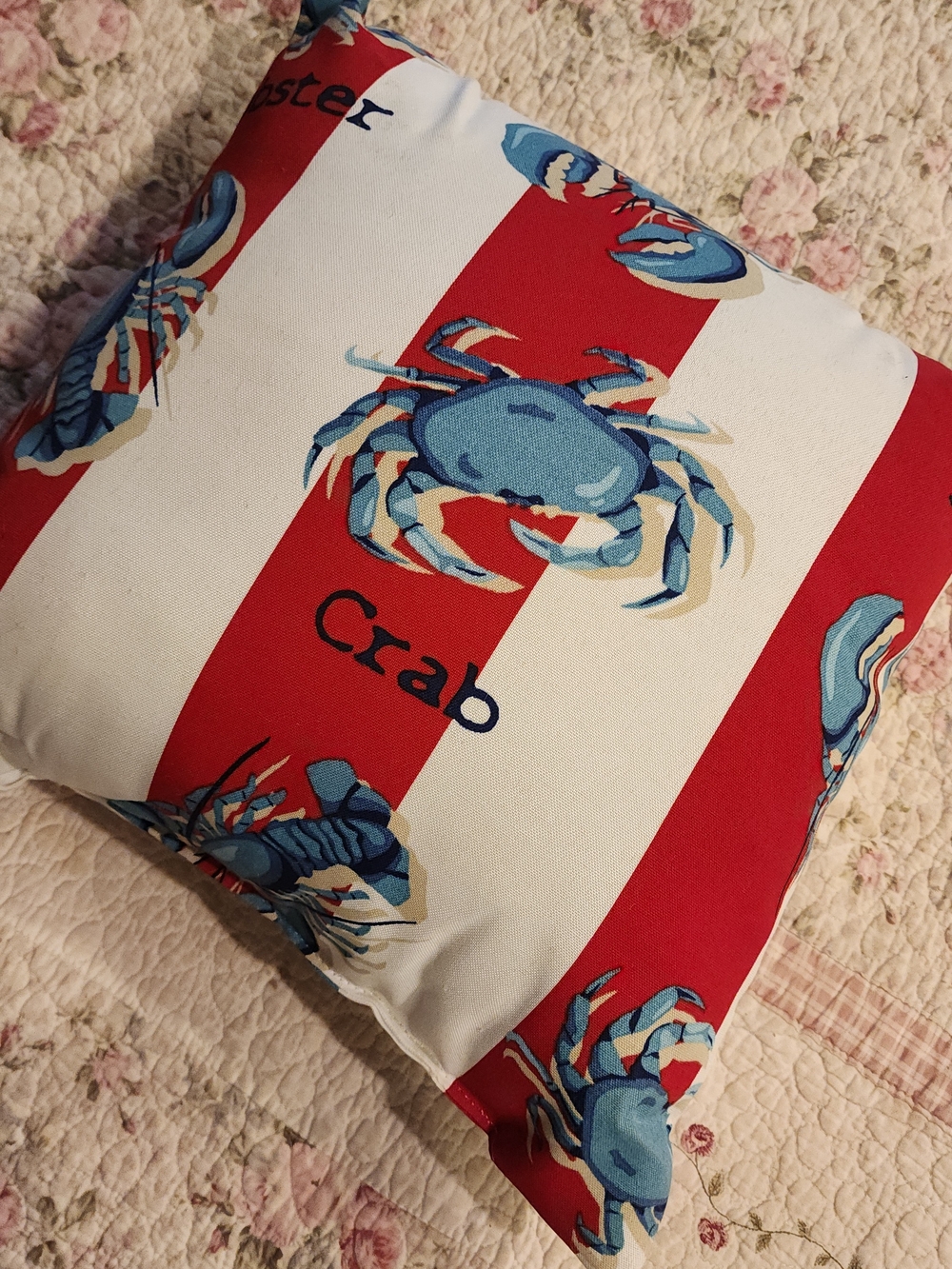 Newport Red White Blue Crab Accent Pillow